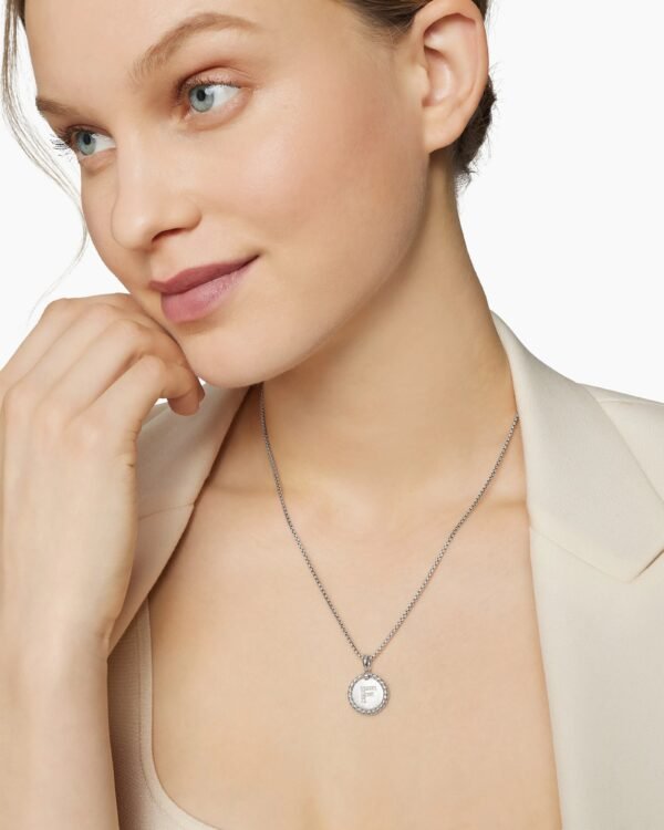 Initial Charm Necklace Sterling Silver with Diamond F