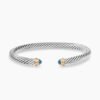 Classic Cable Bracelet Sterling Silver with 14K Yellow Gold and Blue Topaz, 5mm
