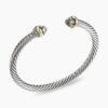 Classic Cable Bracelet Sterling Silver with 14K Yellow Gold and Prasiolite, 5mm