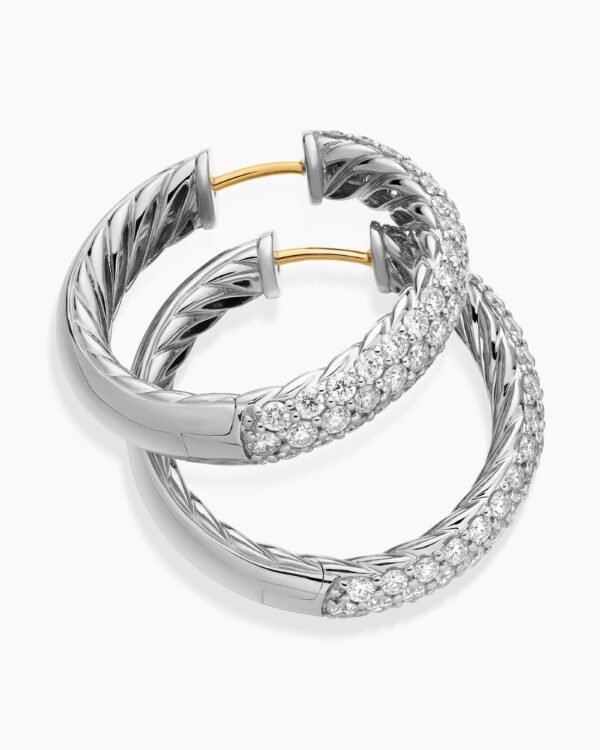 DY Mercer&reg; Hoop Earrings Sterling Silver with Diamonds, 25.4mm