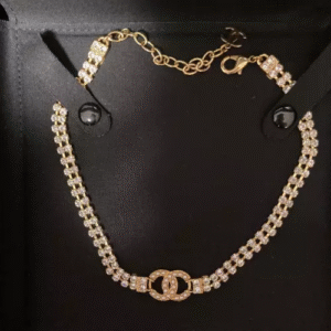 CC logo choker necklace gold pearls rhinestones