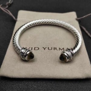 Classic Cable Bracelet Sterling Silver with Brown crystal and Diamond Sterling 7 MM