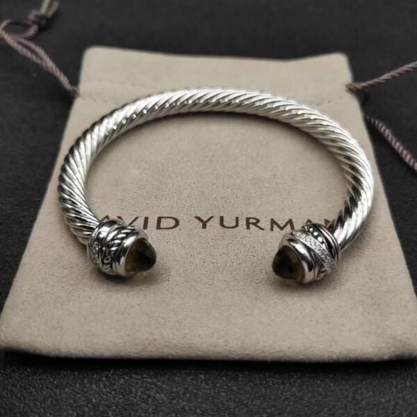 Classic Cable Bracelet Sterling Silver with Brown crystal and Diamond Sterling 7 MM