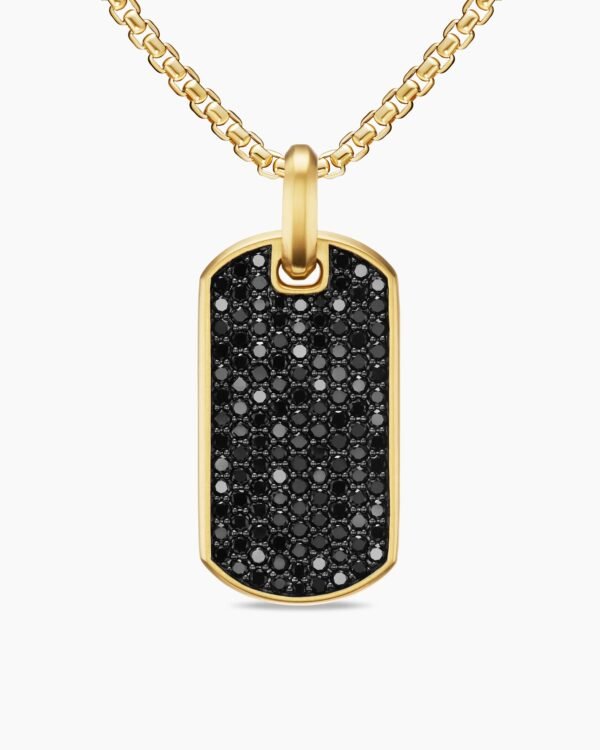 Chevron Tag 18K Yellow Gold with Black Diamonds, 42mm