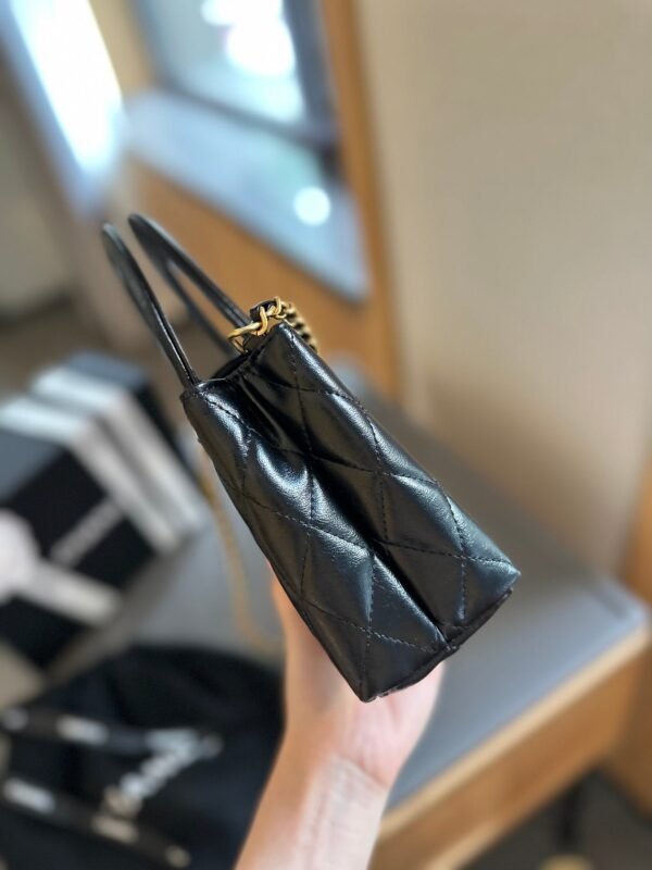 AA62148E-19EC-7D10-026E-EA0812FBA5C5.jpg Shiny Aged Calfskin Coral Mini Kelly Shopping Bag - Black