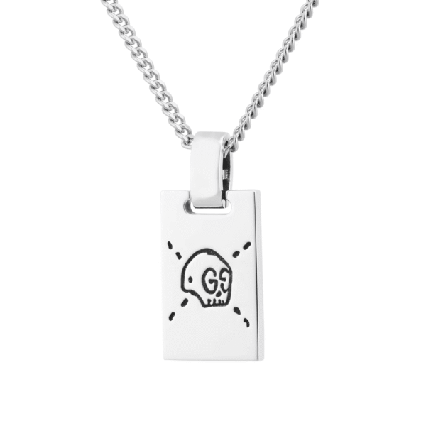 Sterling Silver Ghost Dog Tag Necklace