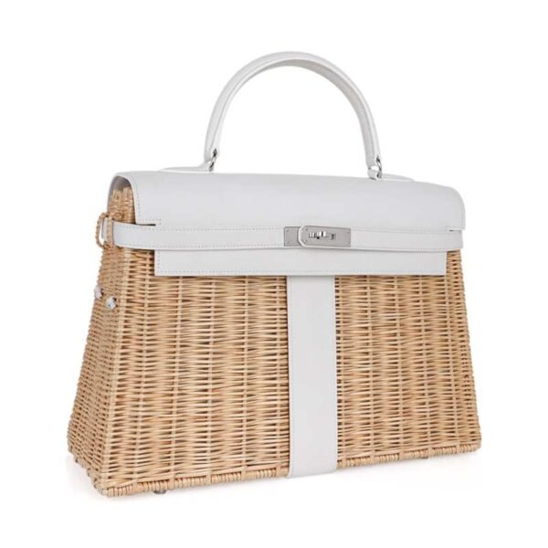 Kelly 35 Picnic Bag White Swift Leather / Osier (Wicker) Limited Edition