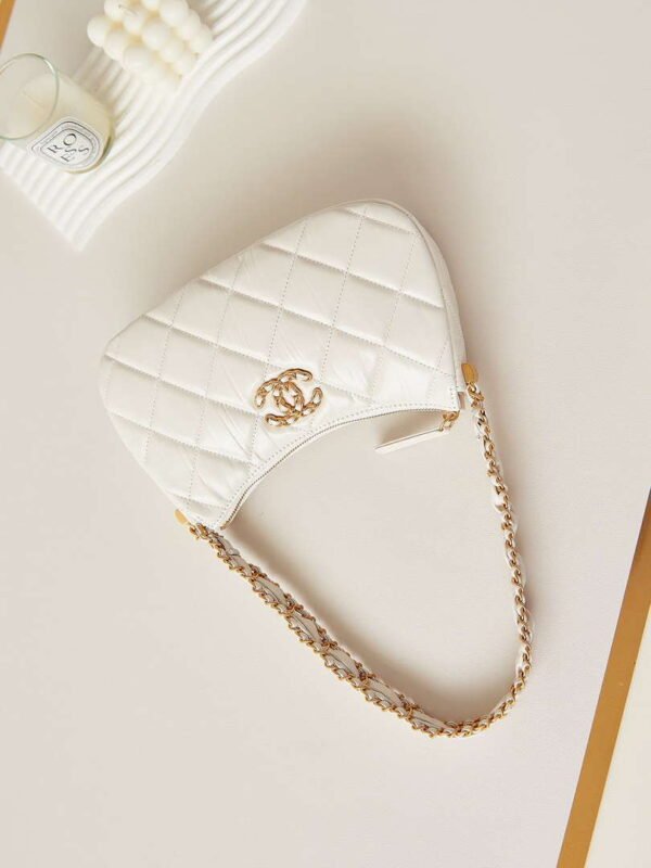 Chanel 19 Hobo Bag White Aged Calfskin Brushed Gold Hardware