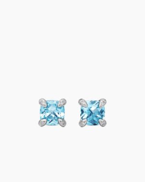 Petite Chatelaine&reg; Stud Earrings Sterling Silver with Blue Topaz and Diamonds