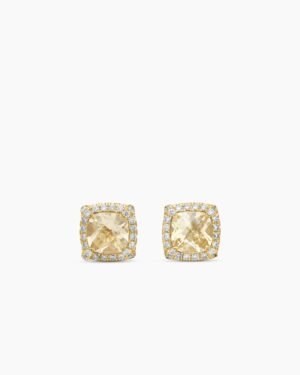 Petite Chatelaine&reg; Pav&eacute; Bezel Stud Earrings 18K Yellow Gold with Champagne Citrine and Diamonds, 5mm