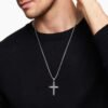 Chevron Cross Pendant Sterling Silver with Black Diamonds