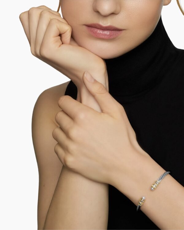 Helena Bracelet Sterling Silver with 18K Yellow Gold, Pearls and Diamonds, 4mm