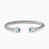 Classic Cable Bracelet Sterling Silver with Blue Topaz and Diamonds, 5mm