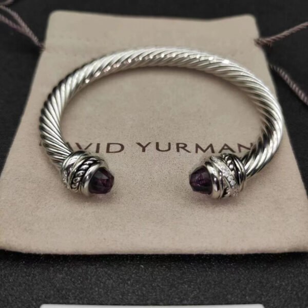 Classic Cable Bracelet Sterling Silver with Amethyst and Diamonds, 7mm