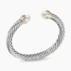 Classic Cable Bracelet Sterling Silver with 14K Yellow Gold and Pearls, 7mm