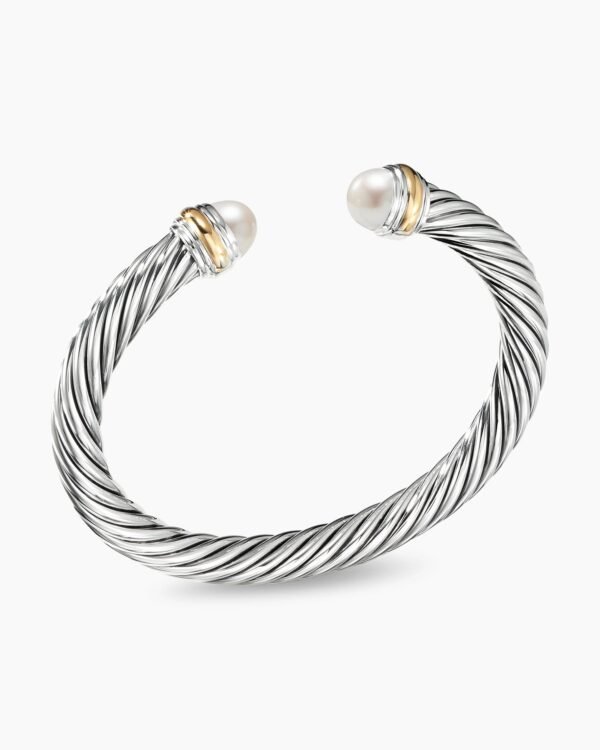 Classic Cable Bracelet Sterling Silver with 14K Yellow Gold and Pearls, 7mm