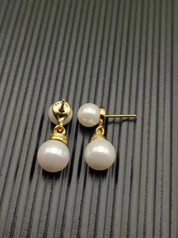 Double Pearl Pave 18K Gold Diamond Earrings