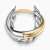 Crossover Huggie Hoop Earrings Sterling Silver with 18K Yellow Gold, 22mm