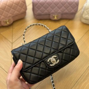 Mini Flap Bag with Top Handle - Black