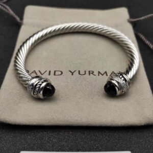 Classic Cable Bracelet Sterling Silver with Black Onyx and Diamonds, 7mm