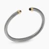Classic Cable Bracelet Sterling Silver with 14K Yellow Gold and Black Onyx, 5mm