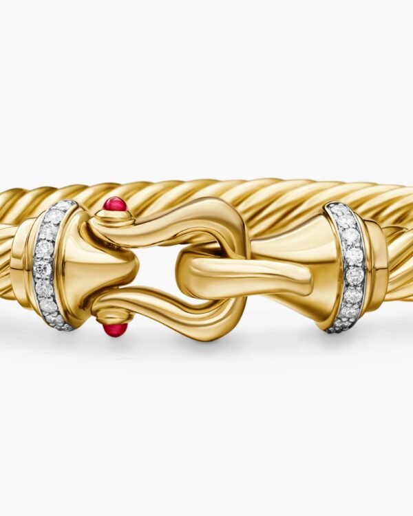 Buckle Cablespira&reg; Bracelet 18K Yellow Gold with Rubies and Diamonds, 7mm