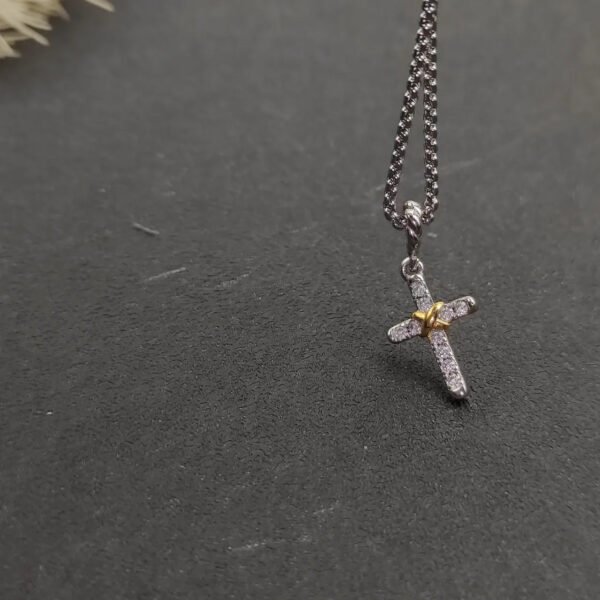 B324D023-3FF3-DF41-64E3-0C3CB02AB3C8.jpg Petite X Cross Necklace Sterling Silver with 14K Yellow Gold