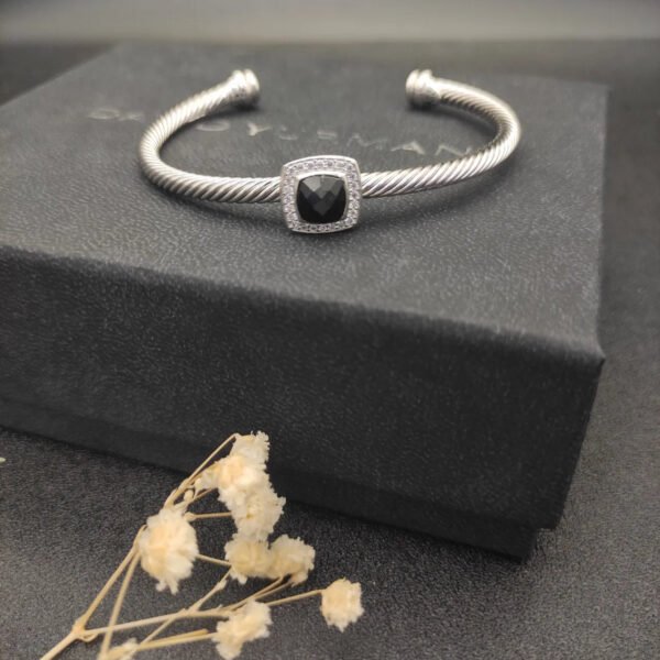 David Yurman  Sterling Silver Diamond And Black Onyx 4mm Noblesse Cable Bracelet