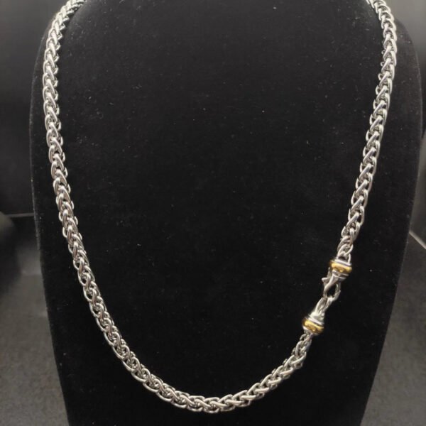 Petite Buckle Necklace Sterling Silver with 14K Yellow Gold - 55CM