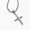 Petite X Cross Pendant Sterling Silver with 18K Yellow Gold, 19.5mm