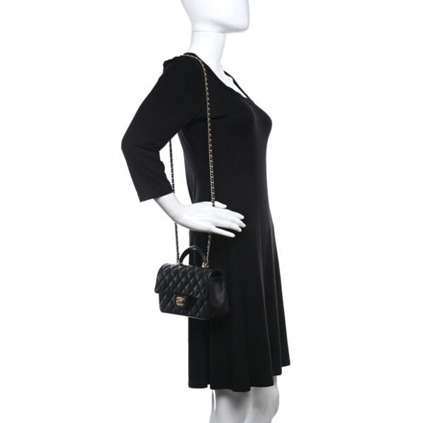 Lambskin Quilted Mini Top Handle Rectangular Flap Black