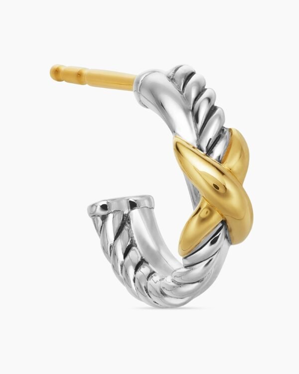 B4746E53-E5C9-0076-2382-2540B95C4CDB.jpg Petite X Hoop Earrings Sterling Silver with 18K Yellow Gold, 12.6mm