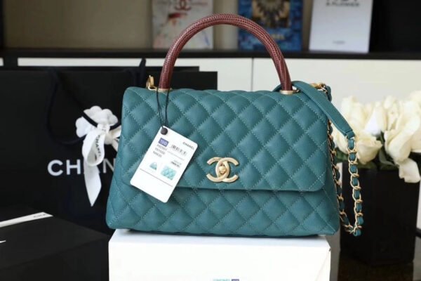 Chanel Large Flap Bag With Top Handle Teal For Women, Womens Handbags, Shoulder And Crossbody Bags 11in/28cm A92991