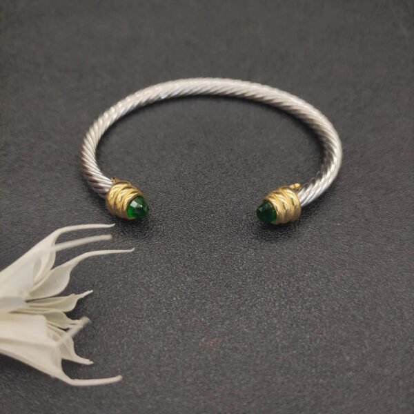 Classic Cable Bracelet Sterling Silver with Peridot and Diamonds, 5mm