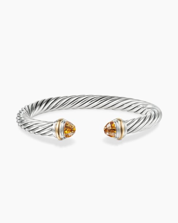Classic Cable Bracelet Sterling Silver with 14K Yellow Gold and Citrine, 7mm