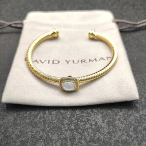 Cable Classics Bracelet with White Gold Agate and Diamonds 18K Yellow Gold 4mm