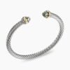 Classic Cable Bracelet Sterling Silver with 14K Yellow Gold and Prasiolite, 5mm
