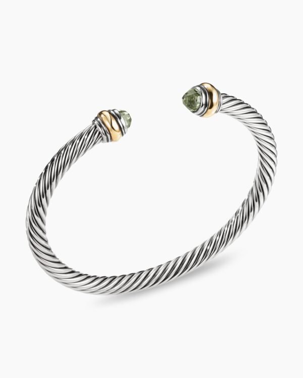 Classic Cable Bracelet Sterling Silver with 14K Yellow Gold and Prasiolite, 5mm