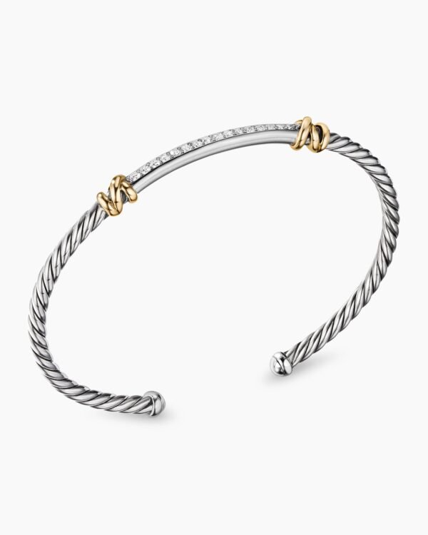 Petite Helena Classic Cable Station Bracelet Sterling Silver with 18K Yellow Gold with Diamonds, 3mm