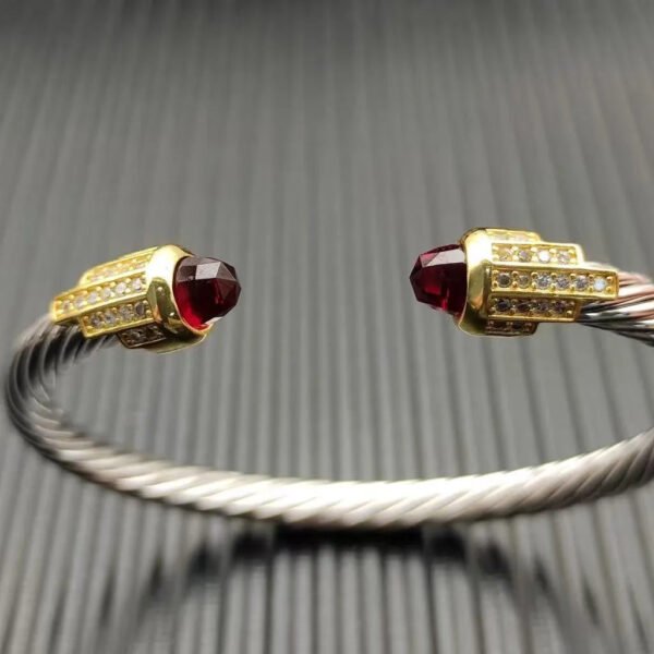 Cable Bracelet with Rhodolite Garnet & Diamond Accents  5mm