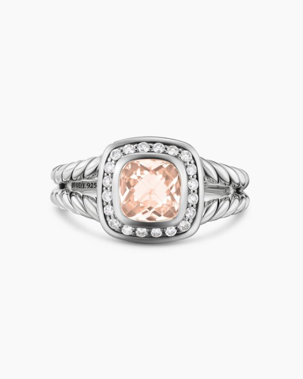 Petite Albion Ring Sterling Silver with Morganite and Diamonds, 7mm