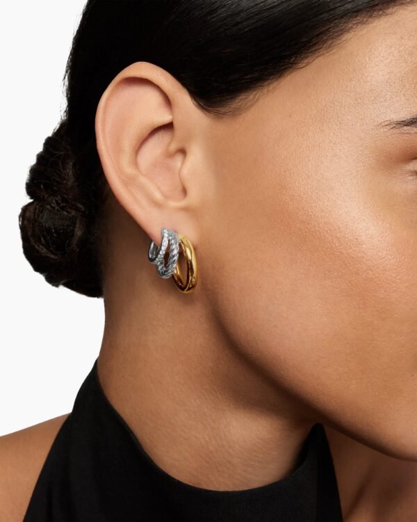 DY Mercer&reg; Three Row Hoop Earrings Sterling Silver with 18K Yellow Gold and Diamonds, 21mm