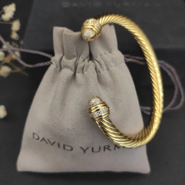 Classic Cable Bracelet Yellow Gold and  Half Diamonds 7 MM