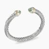 Classic Cable Bracelet Sterling Silver with 14K Yellow Gold and Prasiolite, 7mm