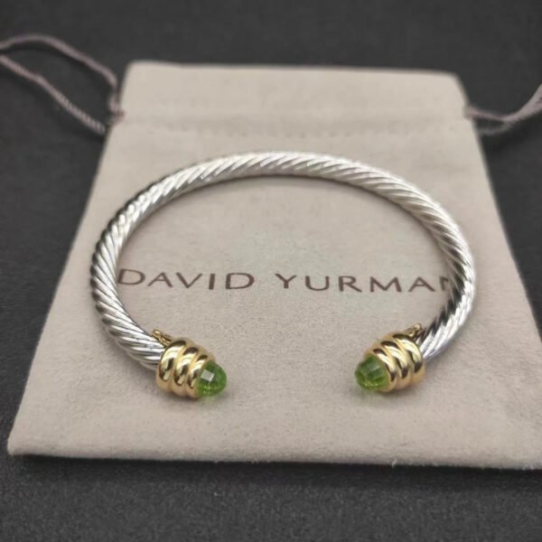 Classic Cable Bracelet Sterling Silver with Peridot and Diamonds, 5mm