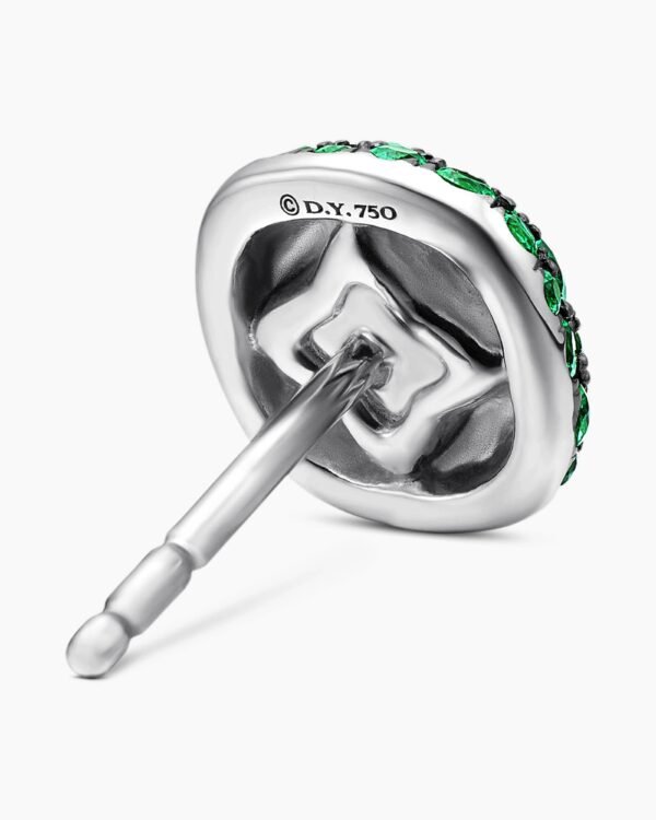 Cushion Stud Earrings 18K White Gold with Pav&eacute; Emeralds, 8mm