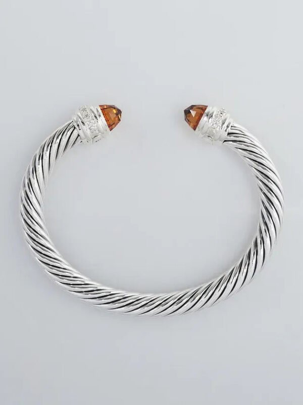 Classic Cable Bracelet Sterling Silver and Citrine with Diamonds, 7mm