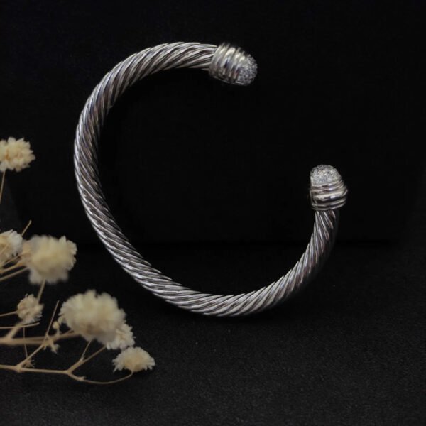 Classic Cable Bracelet Sterling Silver with Diamond Domes, 7mm