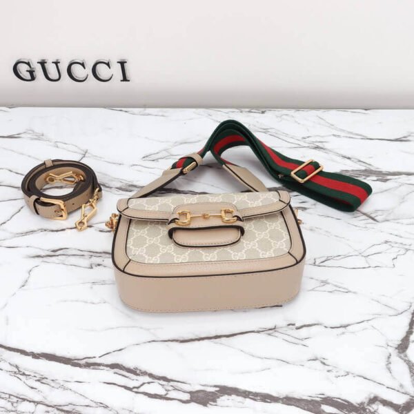 Gucci Horsebit 1955 Canvas Mini Shoulder Bag White Beige