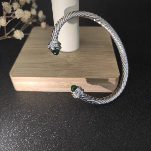 Classic Cable Bracelet Sterling Silver with Prasiolite and Diamonds, 5mm